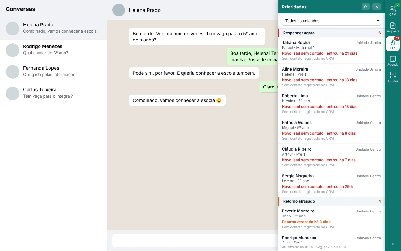 Fila de prioridades dentro do WhatsApp Web
